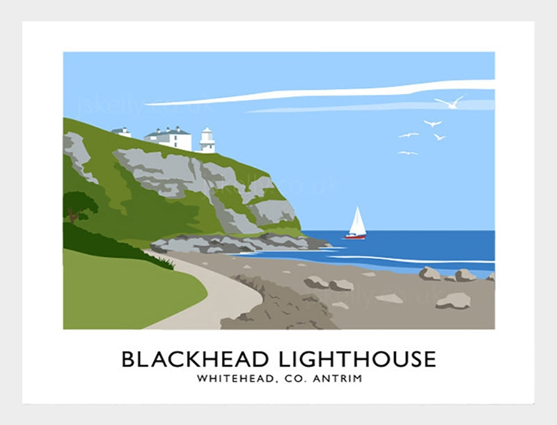 Co Antrim - Blackhead Lighthouse Frame White 40x30 No mount