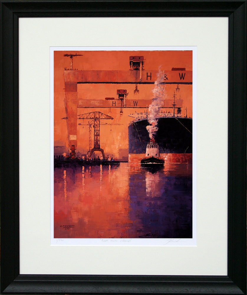 Print - Boats And Cranes-33.5 x 48-Black Scoop Frame