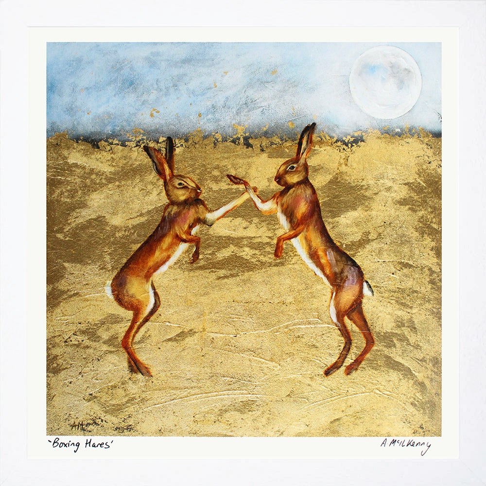 Print - Boxing Hare - White Box Frame (No Mount)