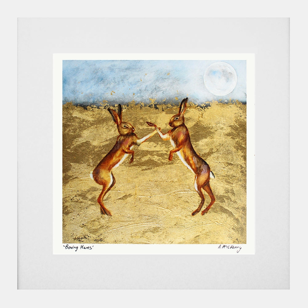 Print - Boxing Hare - White Box Frame (With Mount)