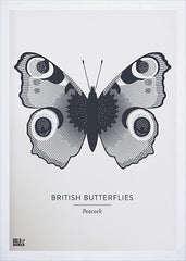 Nature - British Butterflies Peacock in Slate Frame White