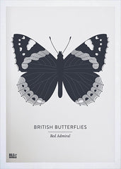Nature - British Butterflies Red Admiral in Slate Frame White