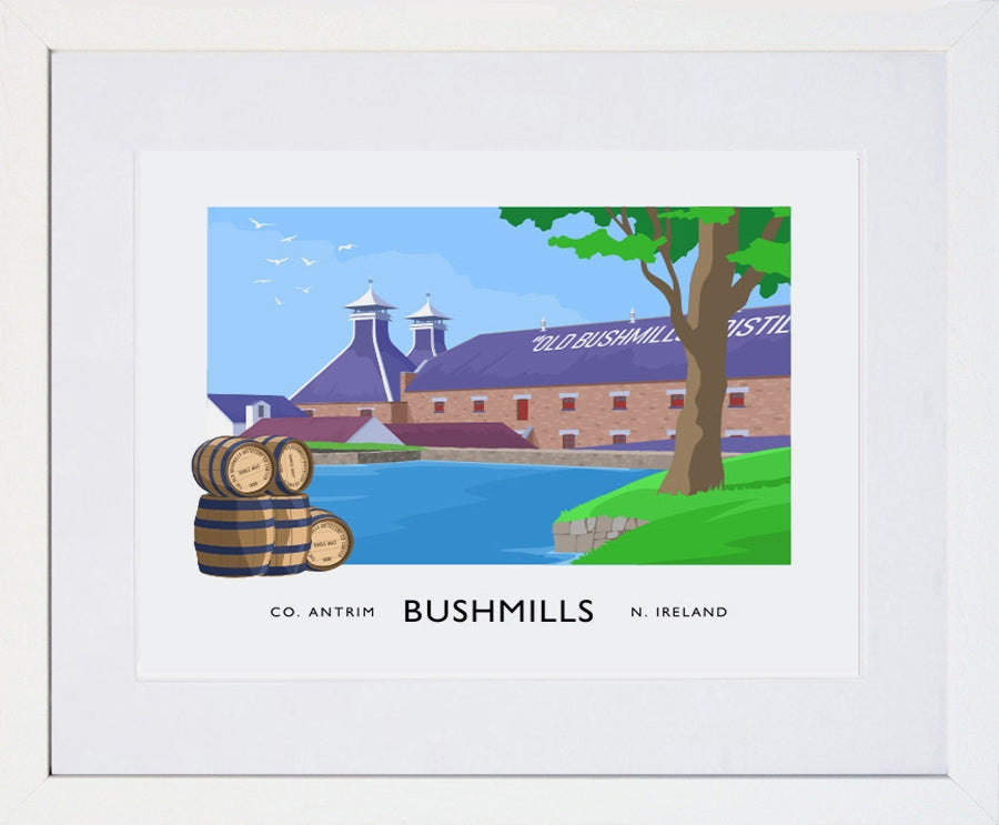 Co Antrim - Bushmills Frame White 40x30 With Mount