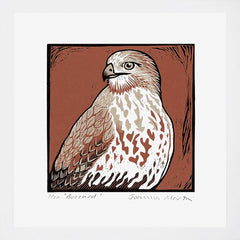 Lino Print - Buzzard White Frame