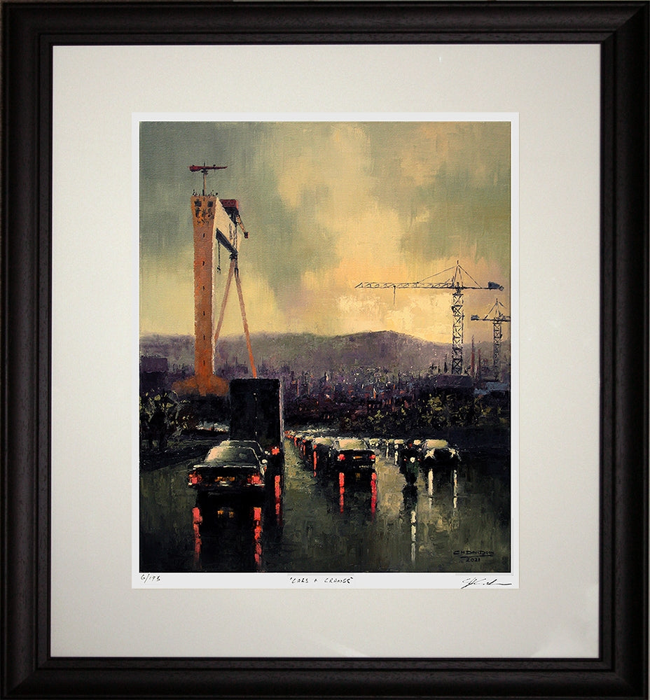 Print - Cars And Cranes-36 x 41-Black Scoop Frame