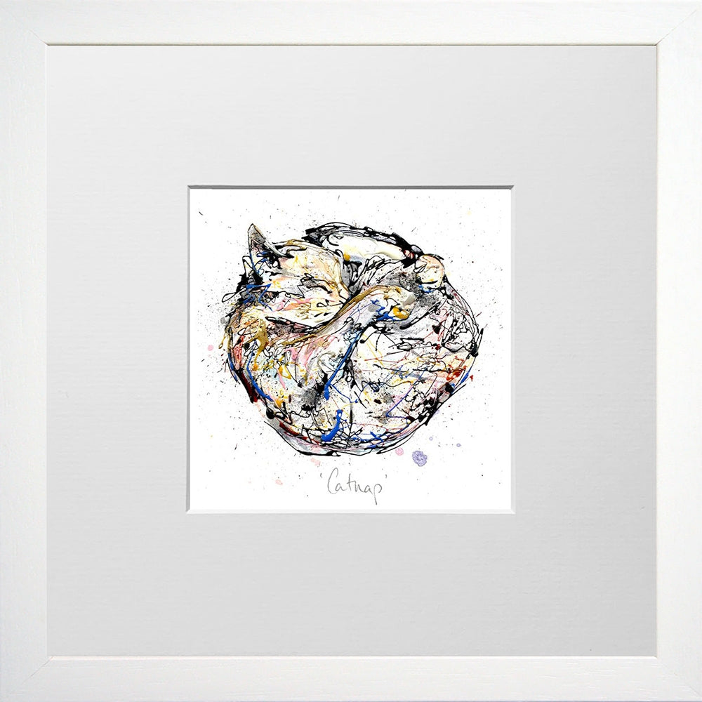 Print Open Edition Animals - Catnap-12 x 12-Small Flat White Frame
