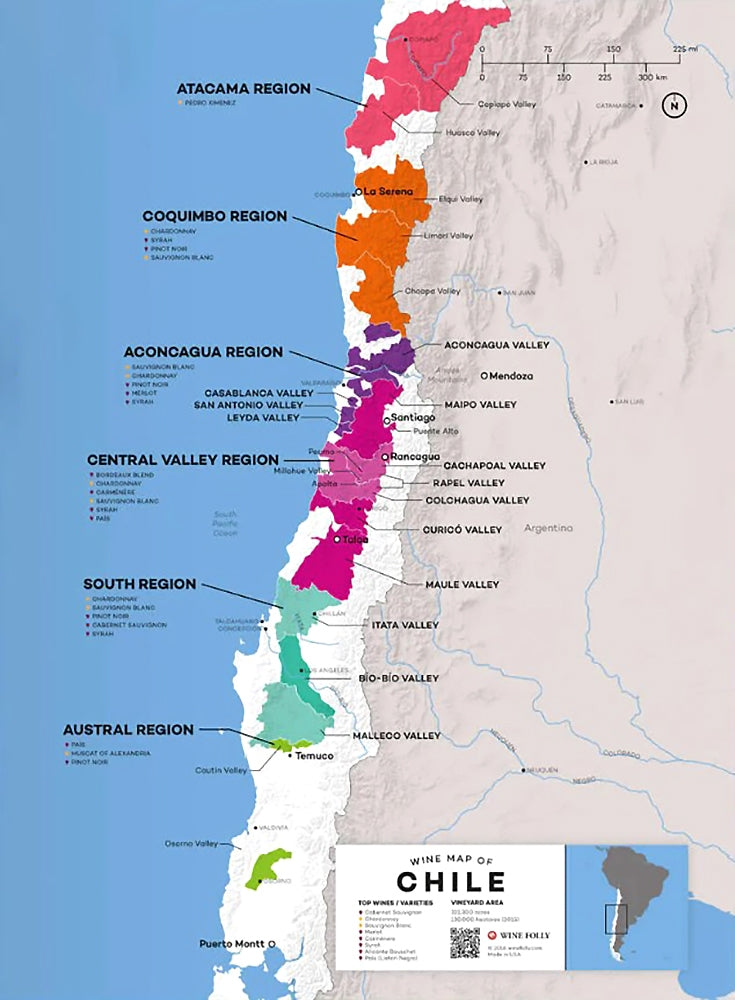 Chile Wine Map Unframed