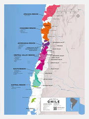 Chile Wine Map White Frame