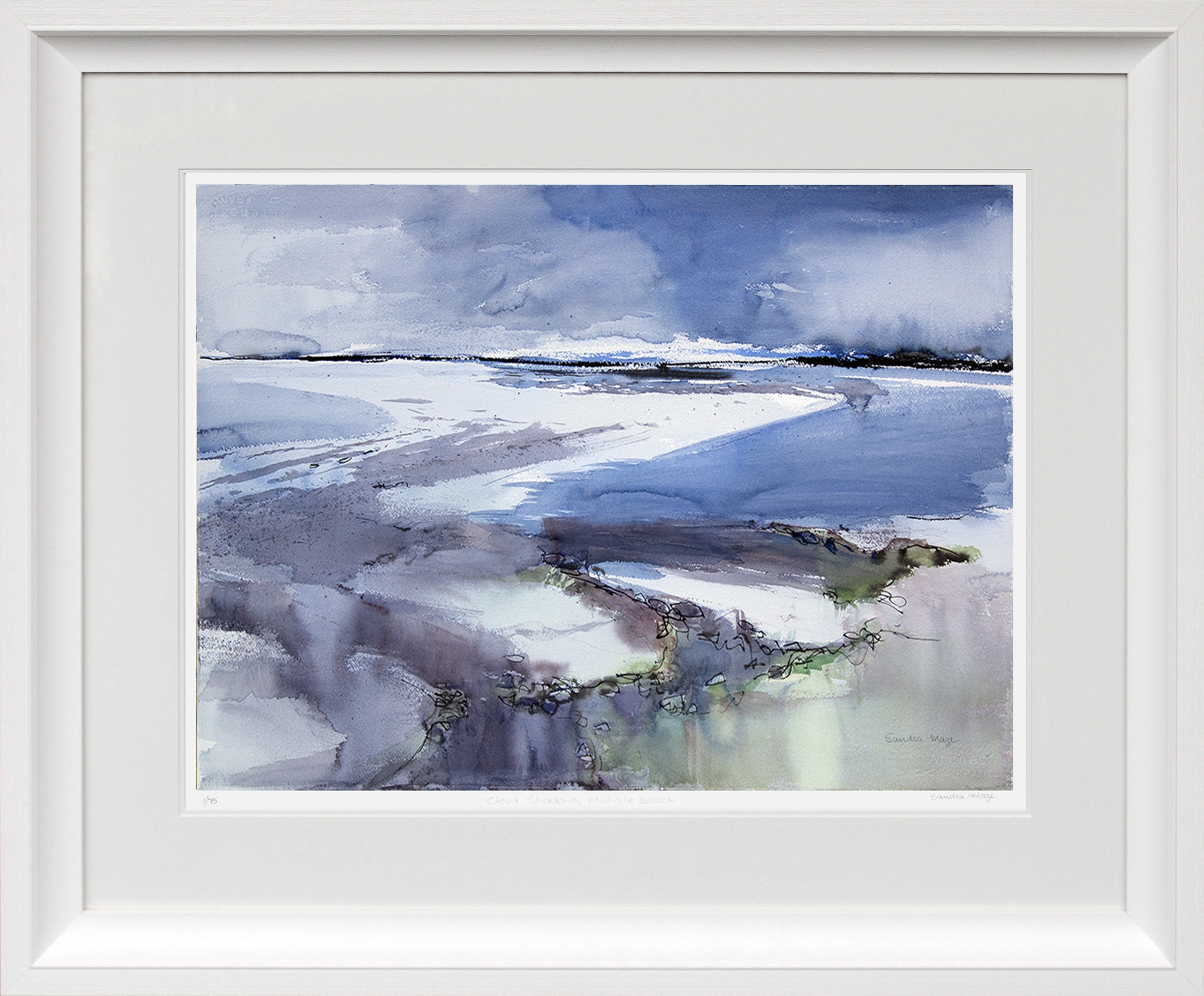 Print - Cloud Shadows, Millisle Beach Chunky White Frame