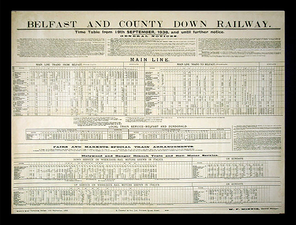 Ireland Co Down - Train Timetable - Belfast and Co Down Railway (FB) 70x100