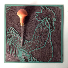 Lino Print - Flight (Leghorn Cockerel)