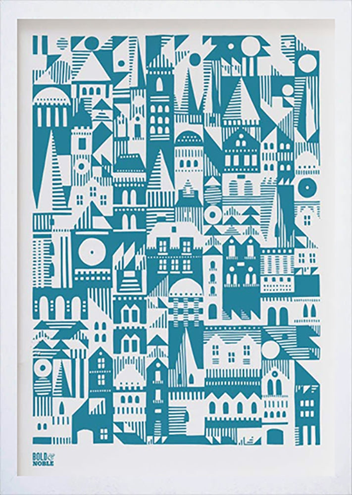 Pattern - Coming Home in Blue Frame White