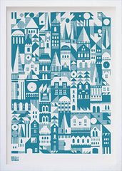 Pattern - Coming Home in Blue Frame White