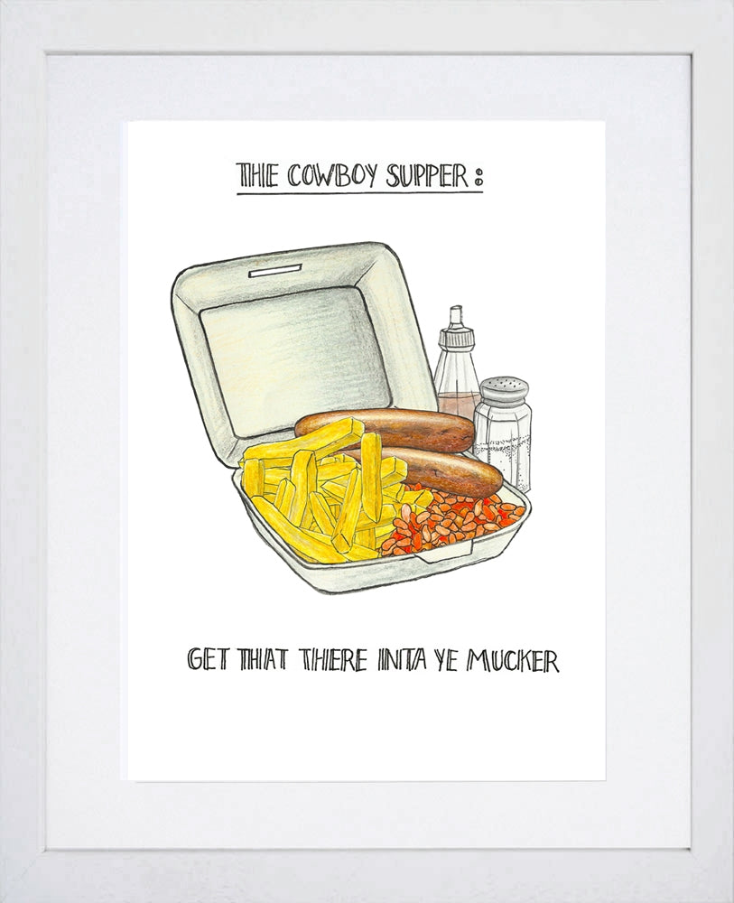 Food - Cowboy Supper A4 - White Frame