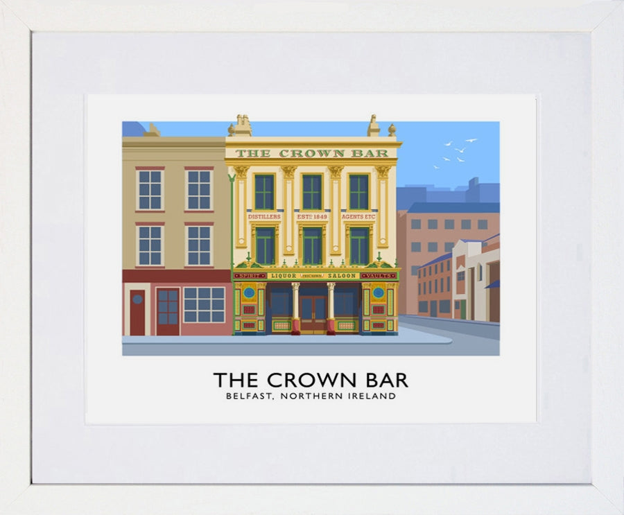 Belfast - The Crown Bar Frame White 40x30 With Mount
