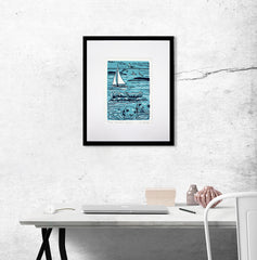 Lino Print - Curious Seals