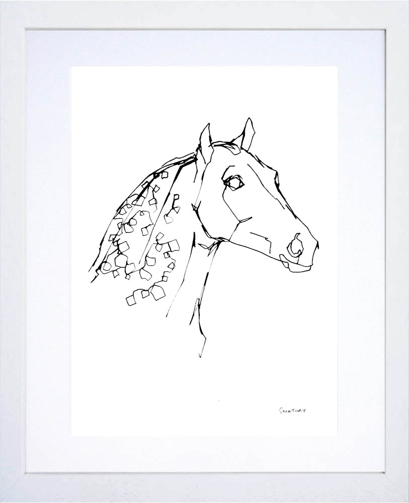 Animals Horse - Dappled Horse B&W White Frame
