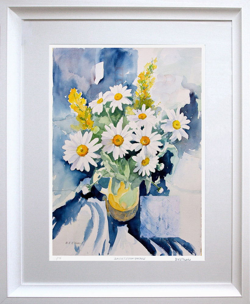 Print - Daisies From Garden Chunky White Frame