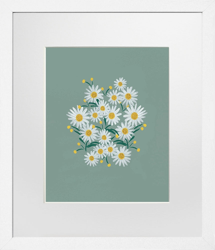 Daisies Sage - White Frame