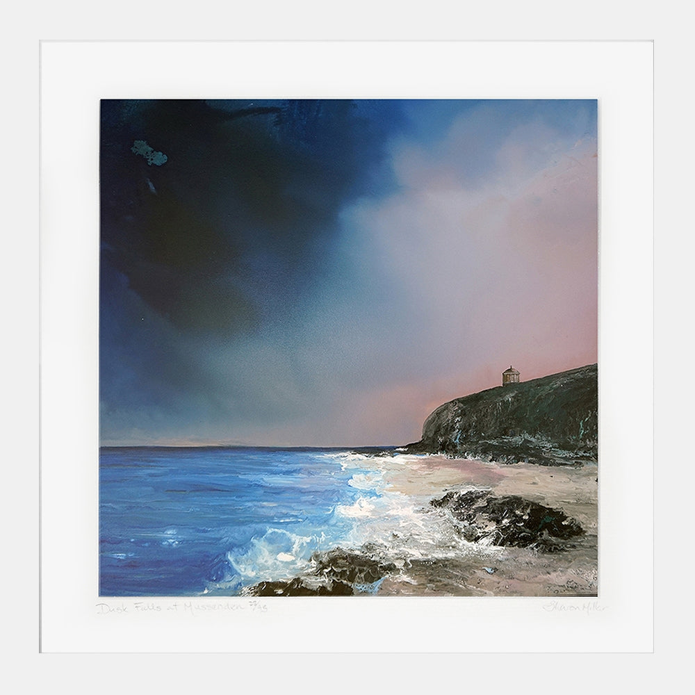 Print - Dusk Falls at Mussenden - White Box Frame