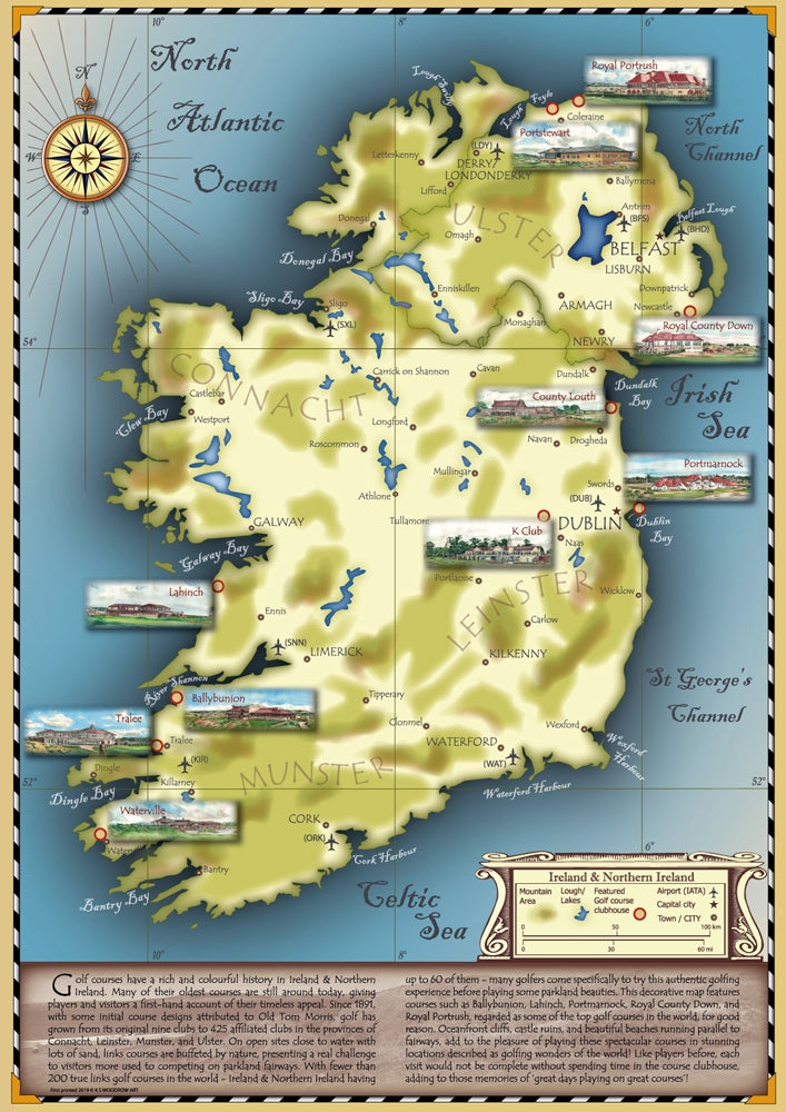 Golf Map of Ireland Unframed