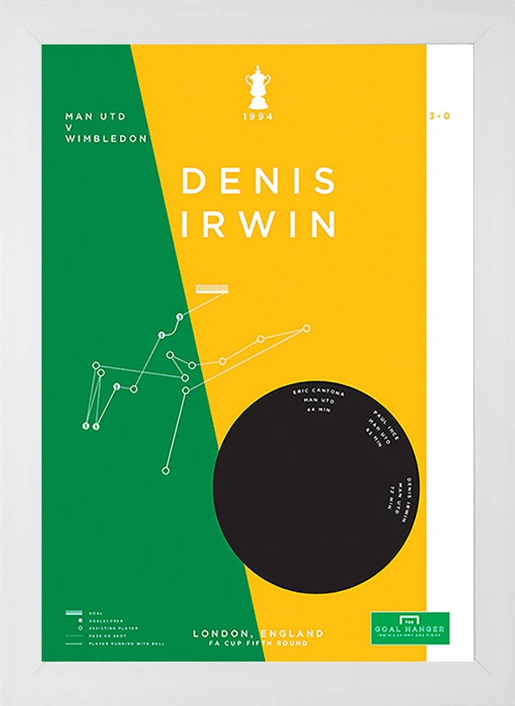 Man Utd - Denis Irwin vs Wimbledon 1994-30 x 42-Flat White Frame