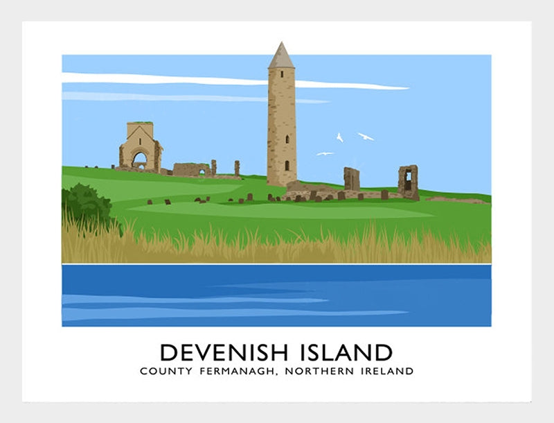 Co Fermanagh - Devenish Island Frame White 70x50