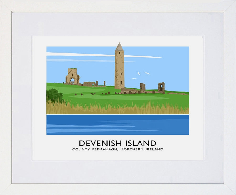 Co Fermanagh - Devenish Island Frame White 40x30 With Mount