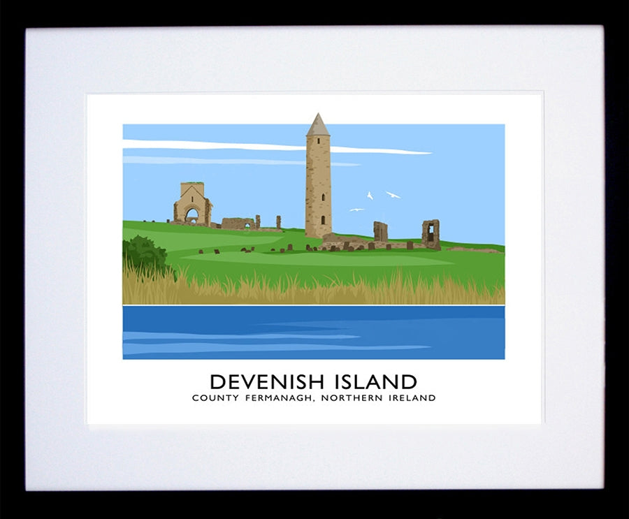 Co Fermanagh - Devenish Island Frame Black 40x30 With Mount