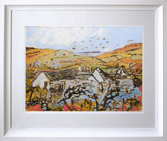 Print - Donegal Landscape With Derelict Dwellings Frame White