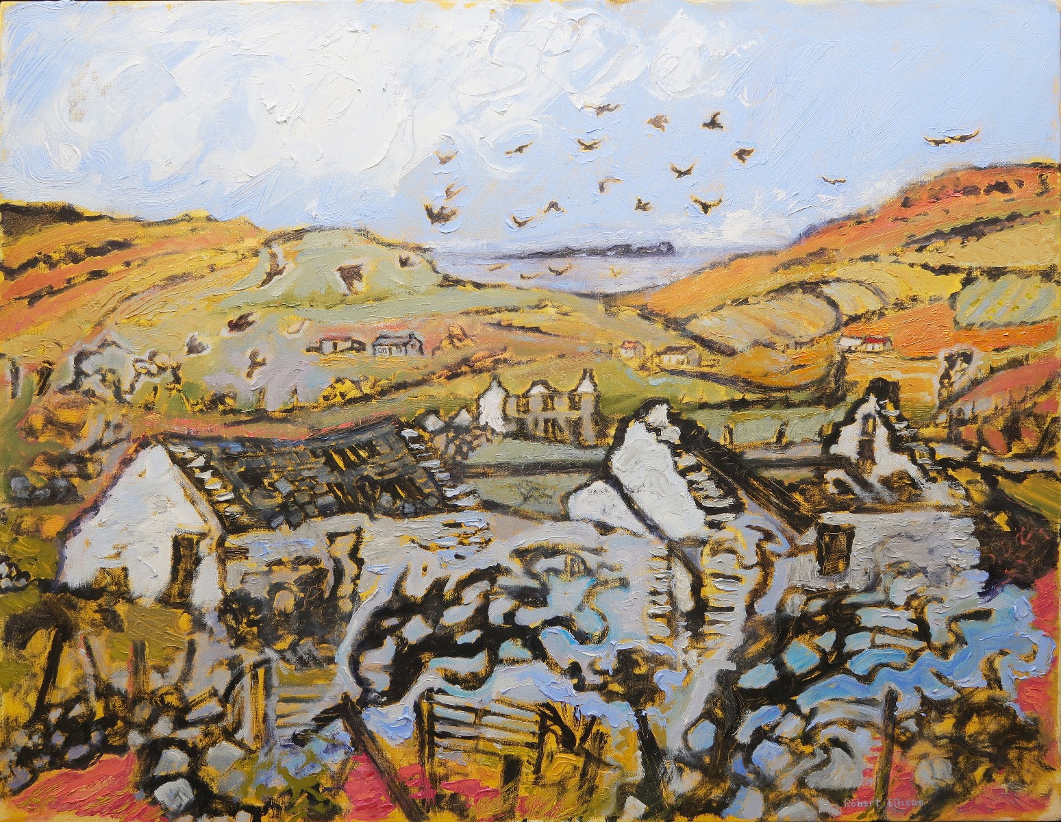 Print - Donegal Landscape With Derelict Dwellings Unframed