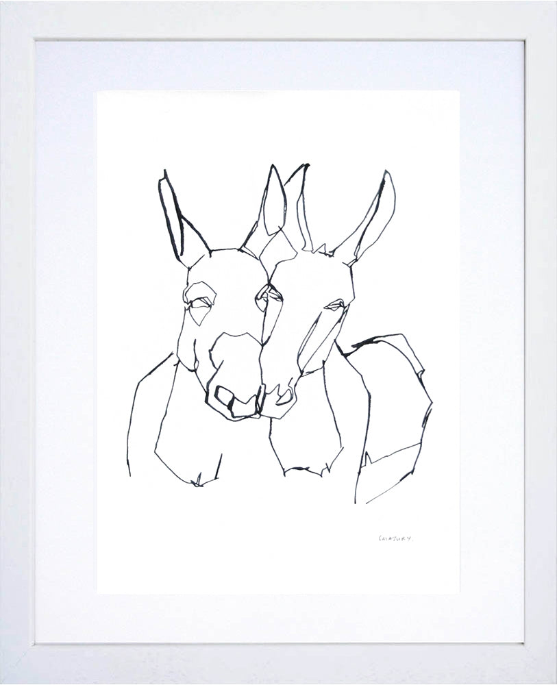 Animals Donkey - Donkeys In Black & White - White Frame