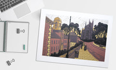 Linocut Print - Co Down Downpatrick Cathedral 1994