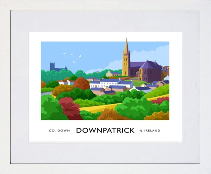Co Down - Downpatrick Skyline-40 x 30-White Box Frame (With Mount)