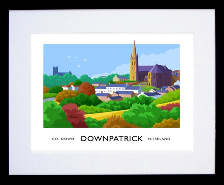 Co Down - Downpatrick Skyline-40 x 30-Black Box Frame (With Mount)