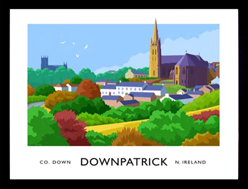 Co Down - Downpatrick Skyline-70 x 50-Black Box Frame (No Mount)