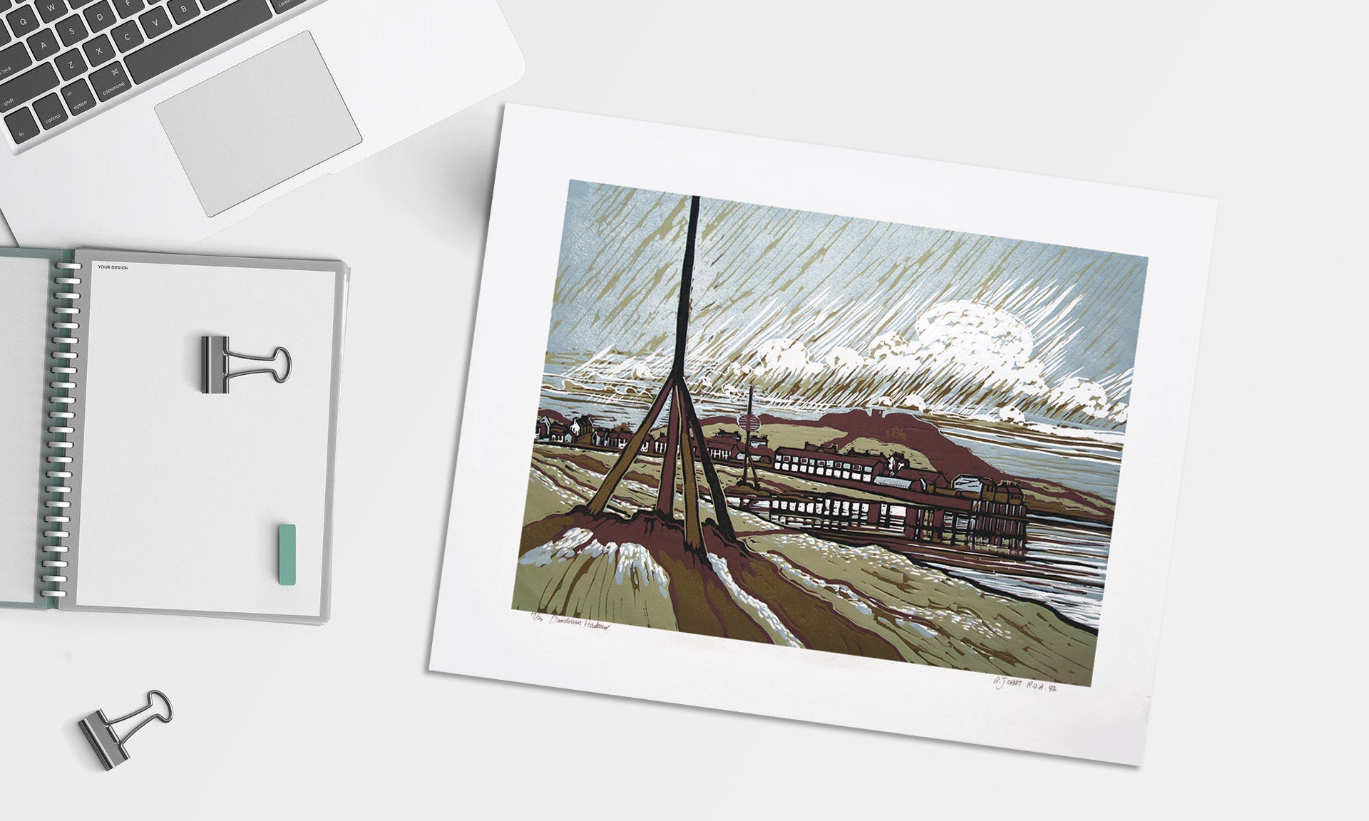 Linocut Print - Co Down Dundrum Harbour 1992