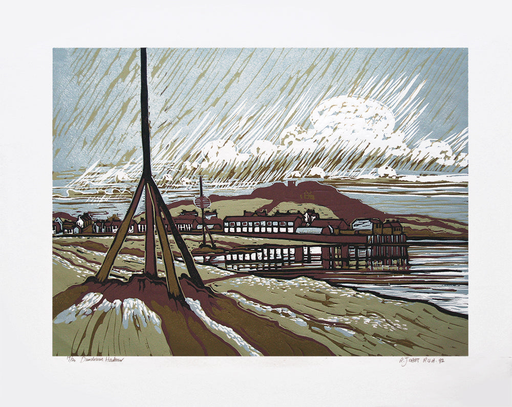 Linocut Print - Co Down Dundrum Harbour 1992