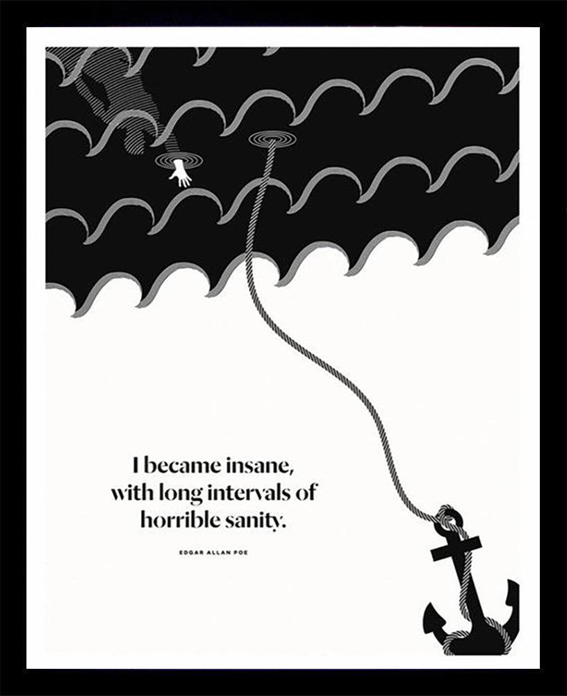 Edgar Allan Poe - I Became Insane-28 x 35.5-Black Box Frame