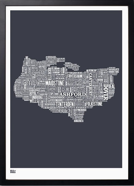 Map - England Kent in Slate Black Frame