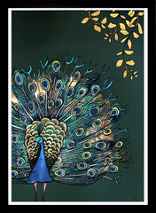 Fantail Peacock-33 x 55.5-Black Box Frame (No Mount)