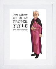 Father Ted - Father Brennan - Proper Title - White Box Frame (With Mount)