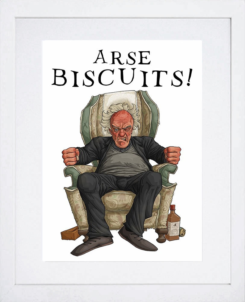 Father Ted - Father Jack - Arse Biscuits White Frame