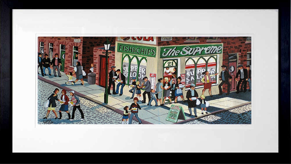 Fish And Chips On Friday Night (Print) Black Frame