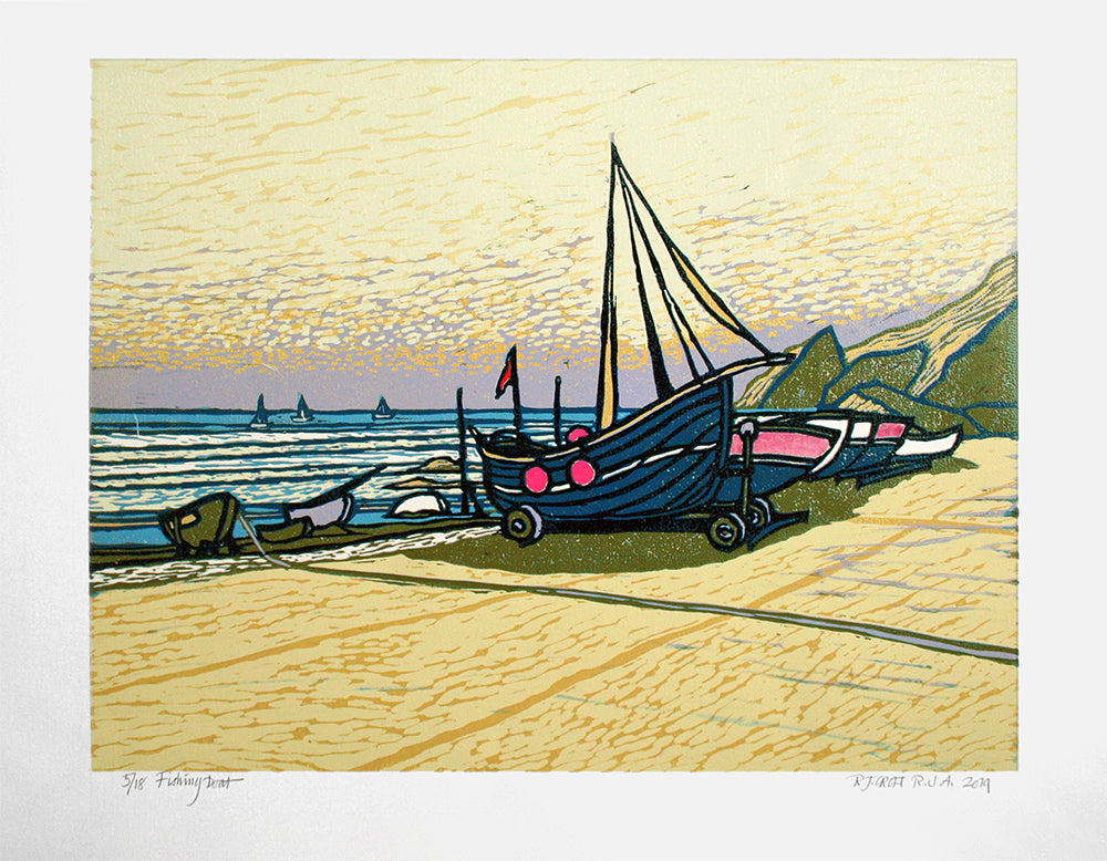 Linocut Print - Co Down Fishing Boat Unframed