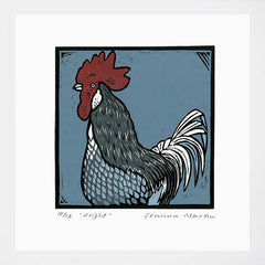 Lino Print - Flight (Leghorn Cockerel) White Frame