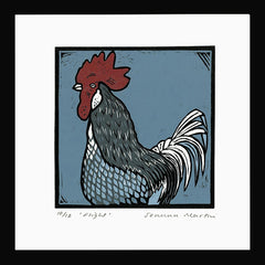 Lino Print - Flight (Leghorn Cockerel) Black Frame