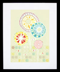 Flowers In Green Frame Black