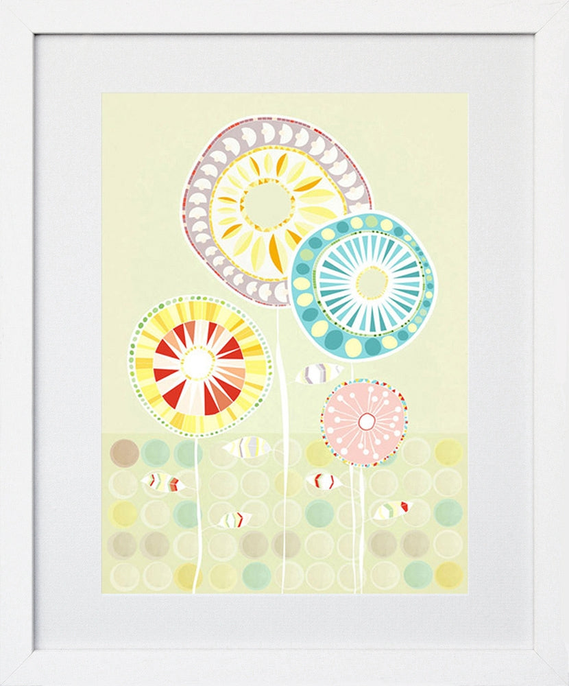 Flowers In Green Frame White