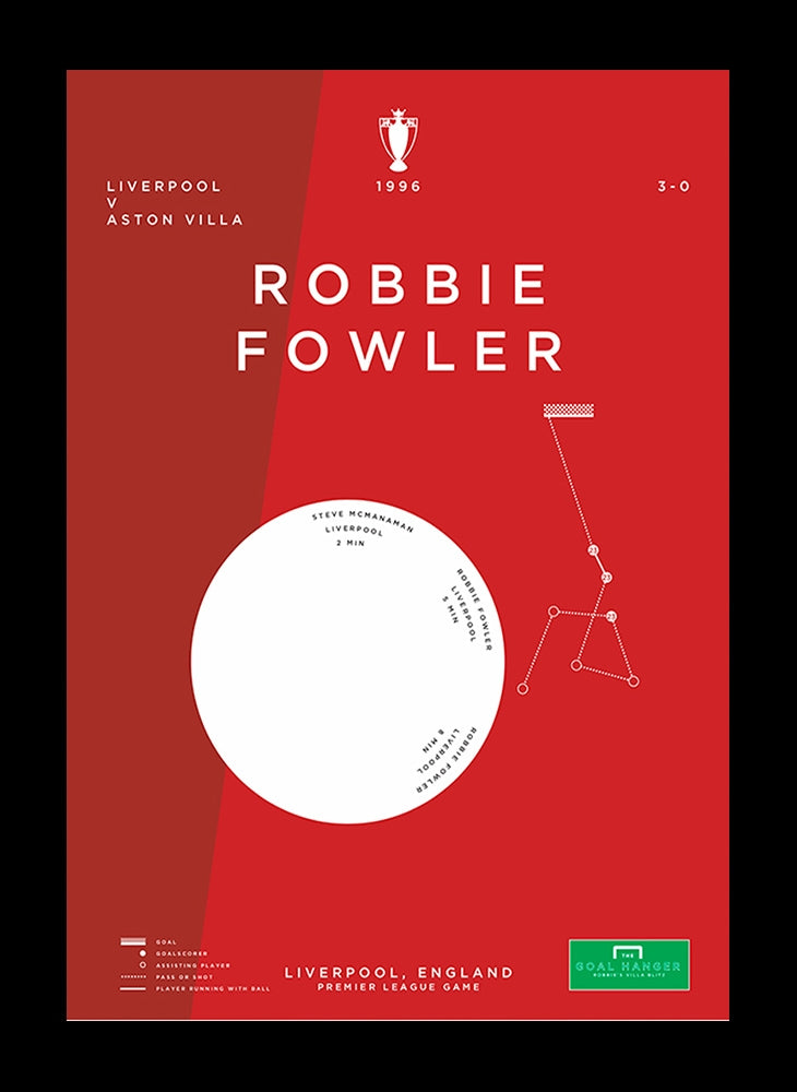 Liverpool - Robbie Fowler vs Aston Villa 1996 Framed 30x42 no mount